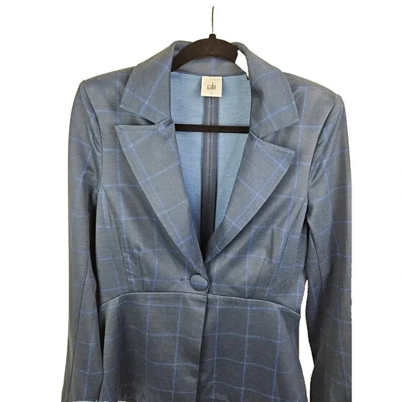 Cabi Check Windowpane Blazer‎ Size 6 Navy Blue Plaid Long Line Equestrian - Picture 2 of 8